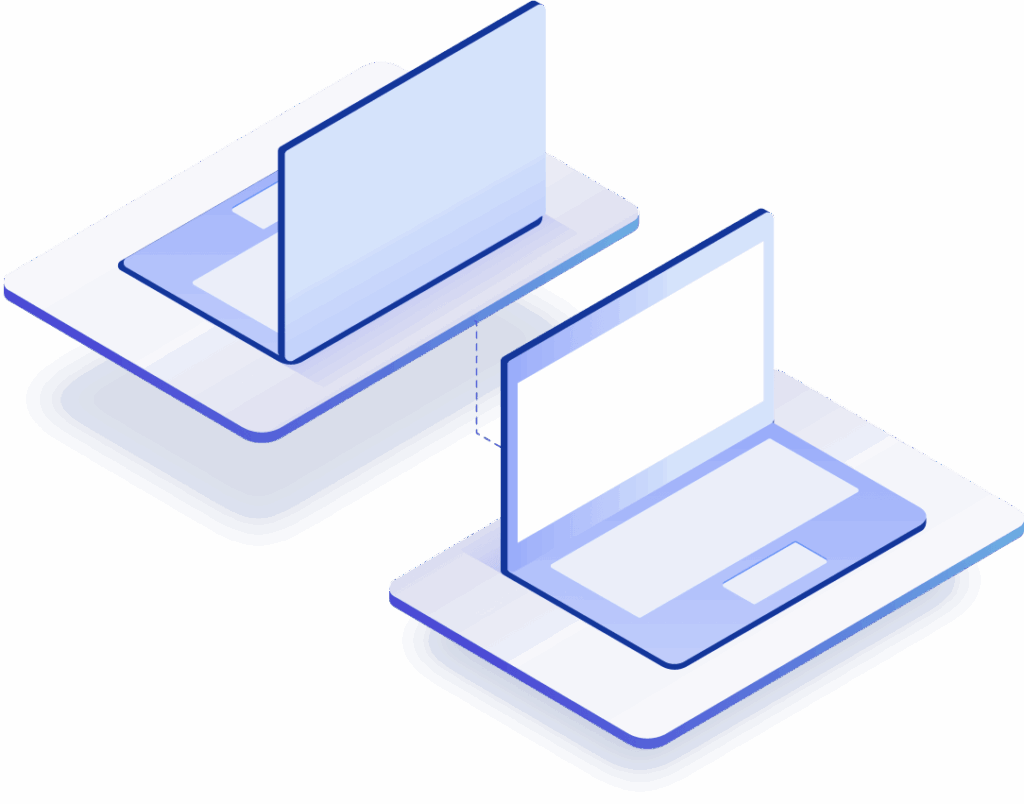 A graphic illustration of 2 laptops connected to each other