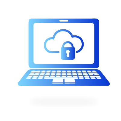 A blue laptop icon/symbol with a cloud and pad-lock symbol on the screen. - Network security services by Cohesive Connections in Lafayette, LA